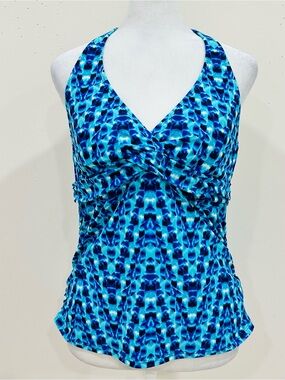 Athleta Tie Dye Tara Halter Tankini Top Size 36B/C  Blue Hooks In  Back